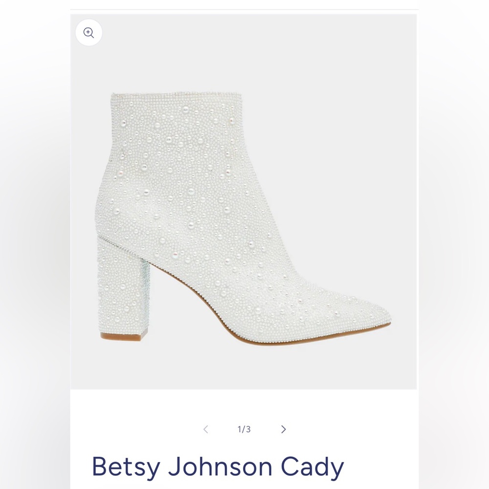 Betsey Johnson White Pearl-Embellished Pointed Block Heel Ankle Boots